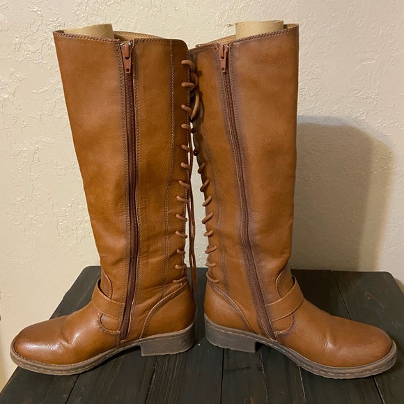 Like-new lace up faux leather tall boots - Picture 8 of 13